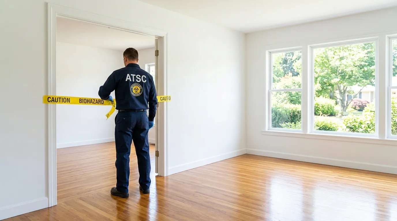 Certified biohazard cleanup crew performing Decomposition Cleanup in Town and Country
